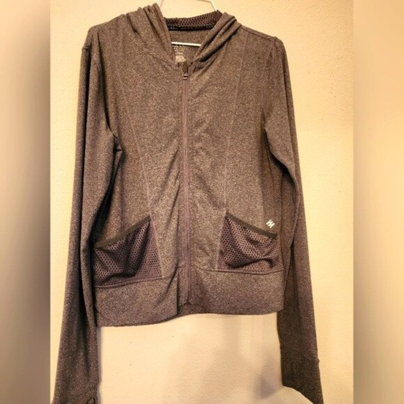 🎁Nicole Miller- Gray Zip Up Activewear Jacket with Hood- Size Large - Picture 1 of 13